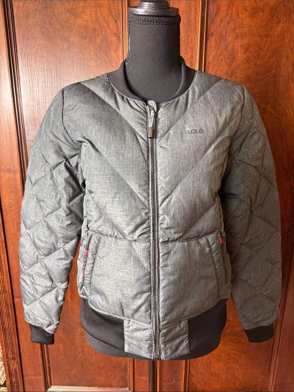 Lole Women's Heather Gray Quilted Bomber Jacket